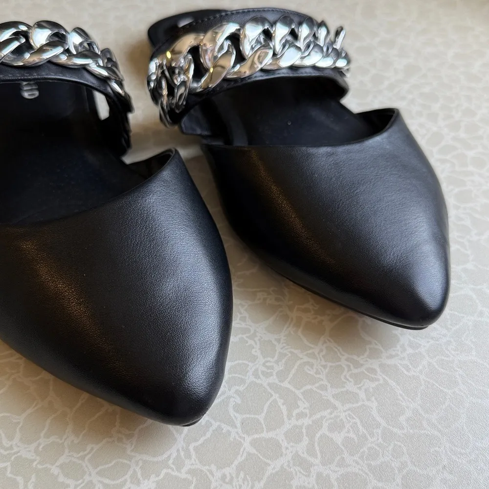 Torrid Black Pointed Toe Mules with Chunky Silver Chain Embellishment Womens 6 - Image 2