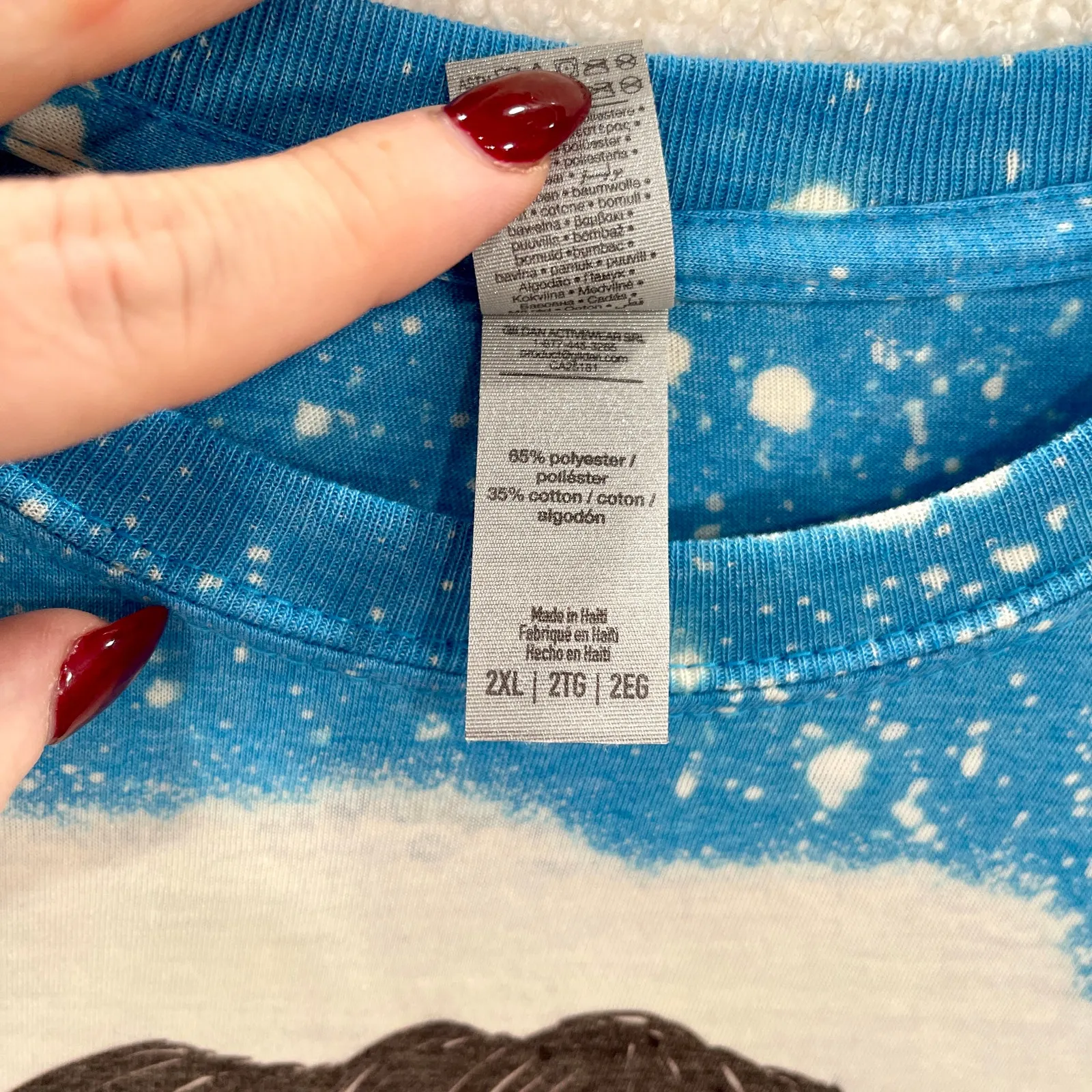 Beach Life Graphic Tee 2XL Blue Bleach Dye Handmade Short Sleeve T Shirt NWOT Size 2X - Image 6