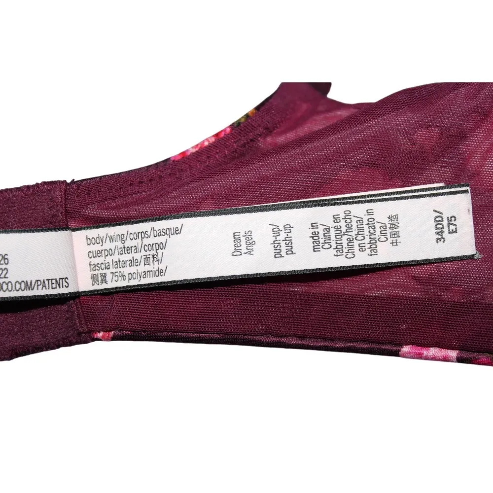 Women's Victoria's Secret Dream Angels Push-Up Bra Red Pink Floral Bra Size 34DD - Image 5