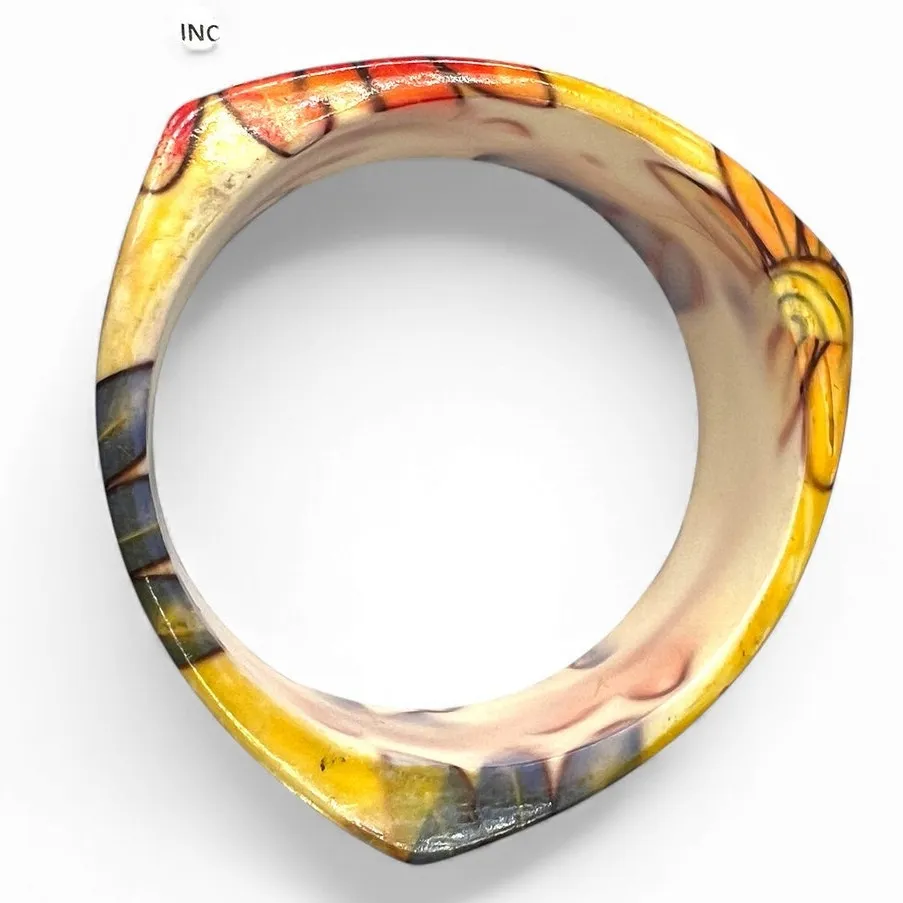 Vintage 70's Iris Sunflower Cold Enamel Bangle bracelet Cuff Daisy Bumblebee Yellow - Image 7