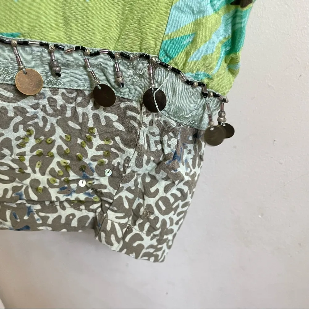 Soft Surroundings Boho Coin Trim Pants Tropical Print Wide Leg M Embellished Hem - Image 10