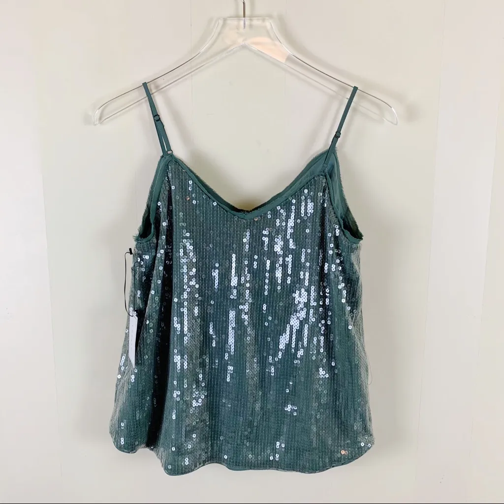 1. STATE Green Sequin V Neck Tank Top Size Small Sage Moss - Image 3