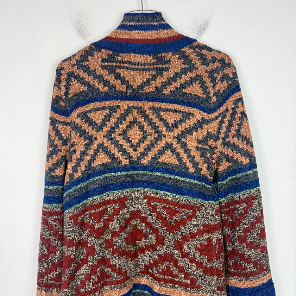 NWT Spense Knits Tribal Print Long Open Front Cardigan Sweater Size Medium M NEW Blue - Image 10
