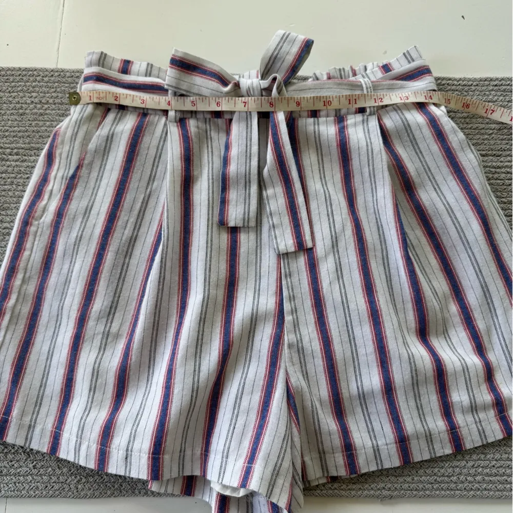 Red White Blue Striped Linen Blend Tie Waist Shorts Size Large - Image 5