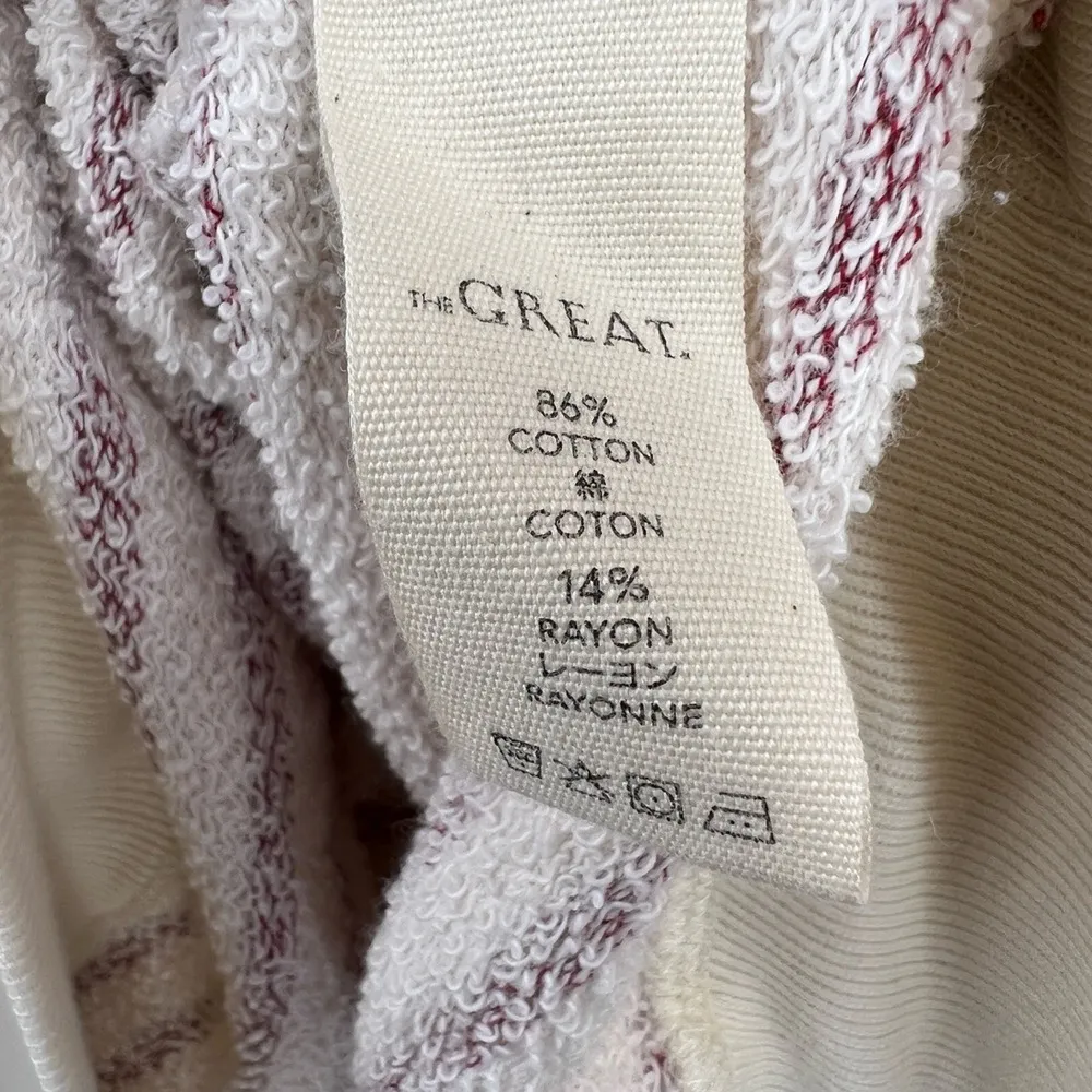 THE GREAT. Striped Pullover Hoodie French Terry Oversized Size 0 XS Missing Lace Red - Image 4