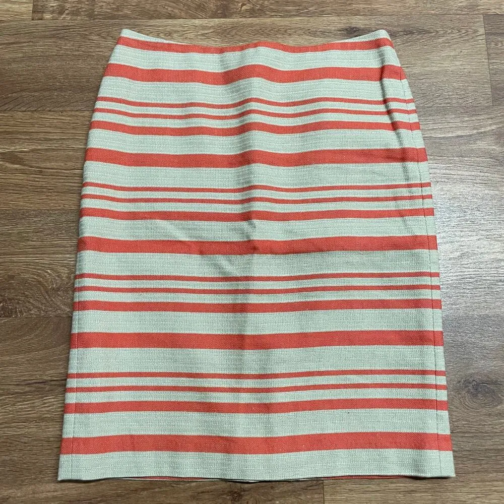 Talbots Orange Tan Striped Pencil Skirt Womens Size 4 Small Linen Blend Career - Image 3