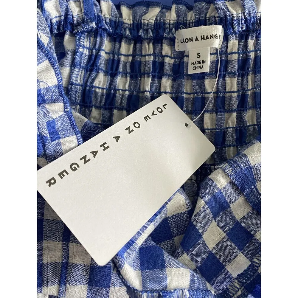 New Love On A Hanger Dazzling Blue White Gingham Smocked Back Tank Top Small - Image 6