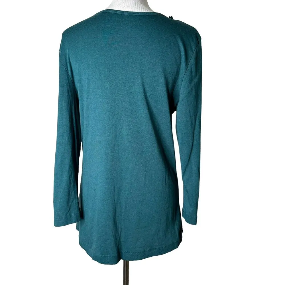 Van Heusen Floral Applique Top Womens L‎ Green Ruffle Feminine Romantic Blouse - Image 2