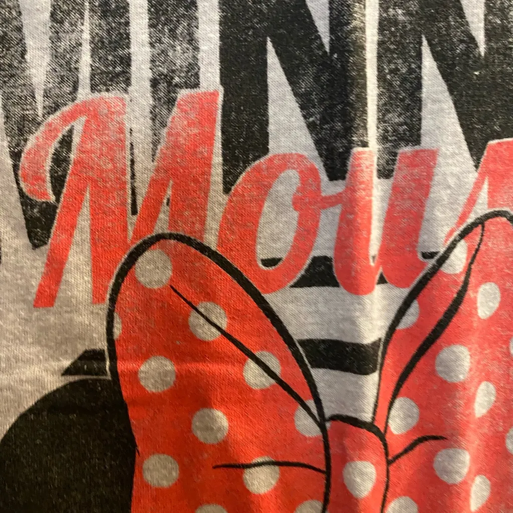 Disney Minnie Mouse Womens Distressed Graphic Gray Crop Tee T Shirt S Small - Image 4