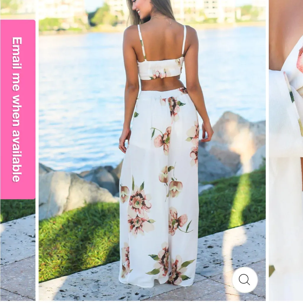 LATISTE Floral Print Tie Front Crop Top Wide Leg‎ Pants Set Women M - Image 3