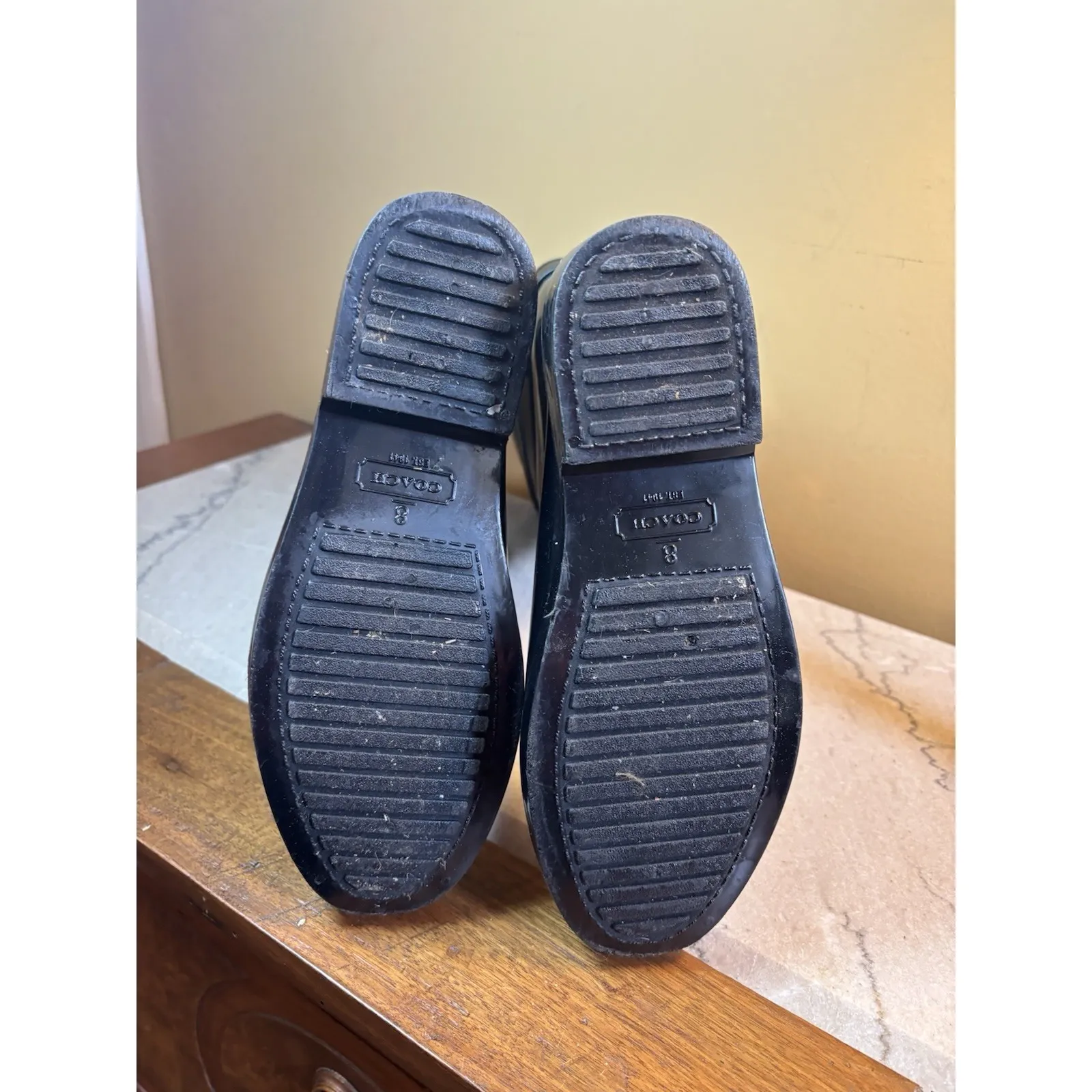 COACH "TALIA" BLACK RUBBER RAIN TALL BOOTS GOLD TURN L  WOMEN'S US 8 GENTLY WORN - Image 5