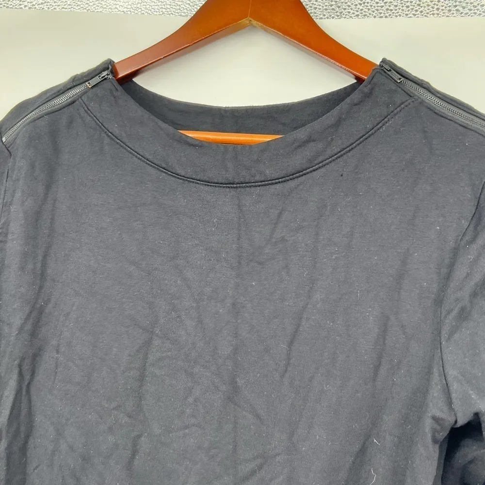 Athleta Black Zip Shoulder Boat Neck Pullover Women Modal Blend Sweatshirt Small - Image 7