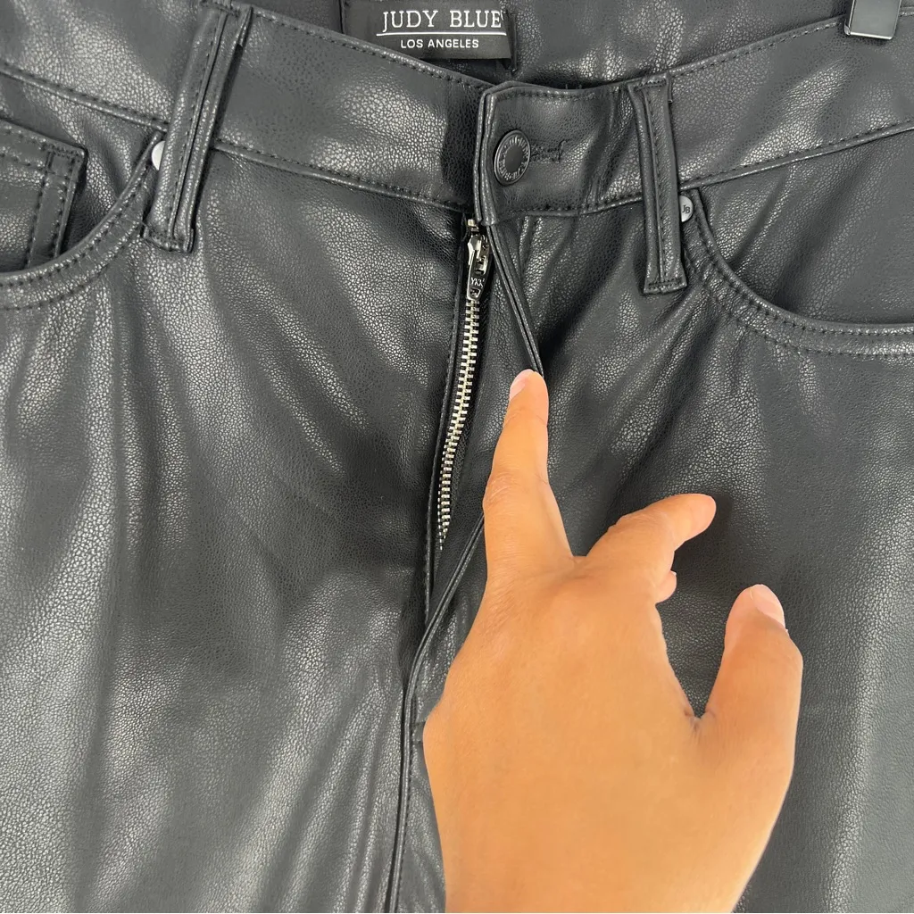 Judy Blue Faux Leather Black Tummy Control High Rise Straight Leg Pants Size 32 - Image 7
