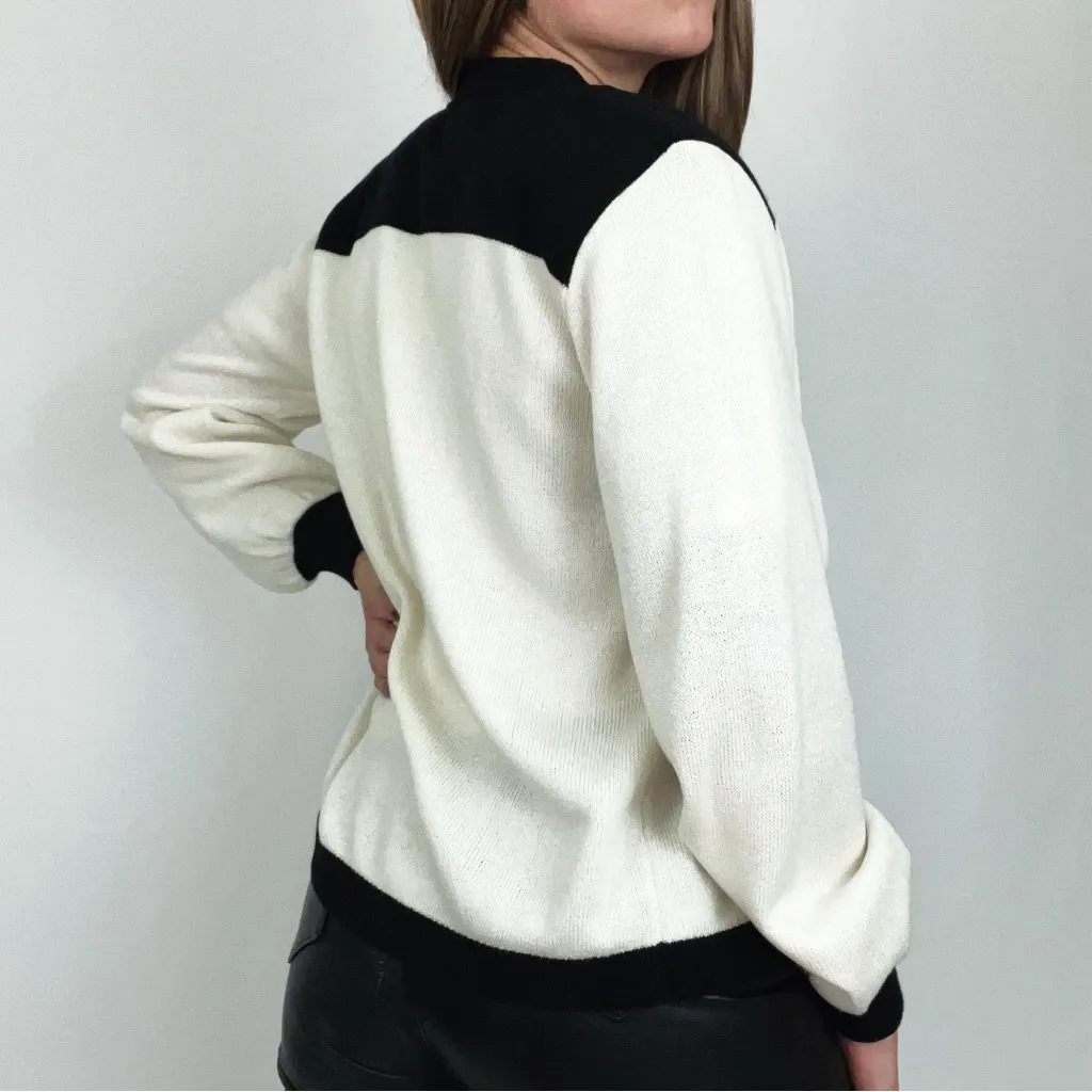Vintage 80’s Contrast Cardigan + Knit Collared Top Set | Size M White Size M - Image 4