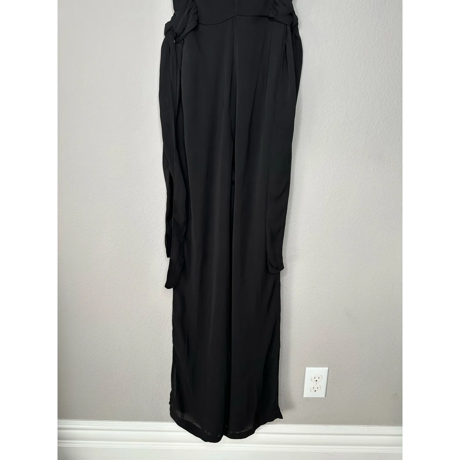 FREE PEOPLE CEM Black Sleeveless Lace Trim Deep V Cinch Waist Wide Leg Jumpsuit - Image 12