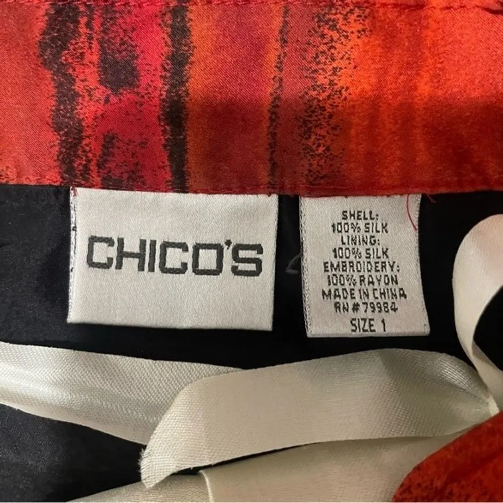 Chico's Silk Boho Patchwork Embroidered Open Front Peplum Jacket Cardigan - Image 7