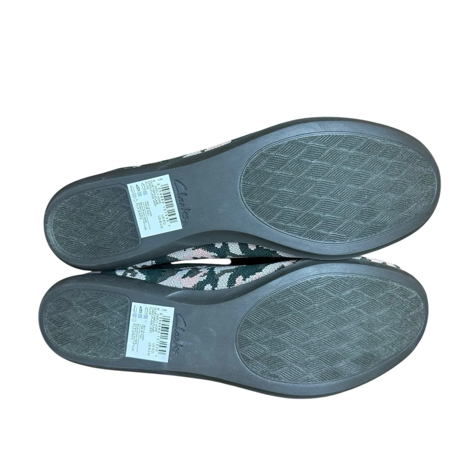Clarks Cloudsteppers Knit Bow Flats Carly Hope Olive Green Pink Camouflage 8.5 - Image 11
