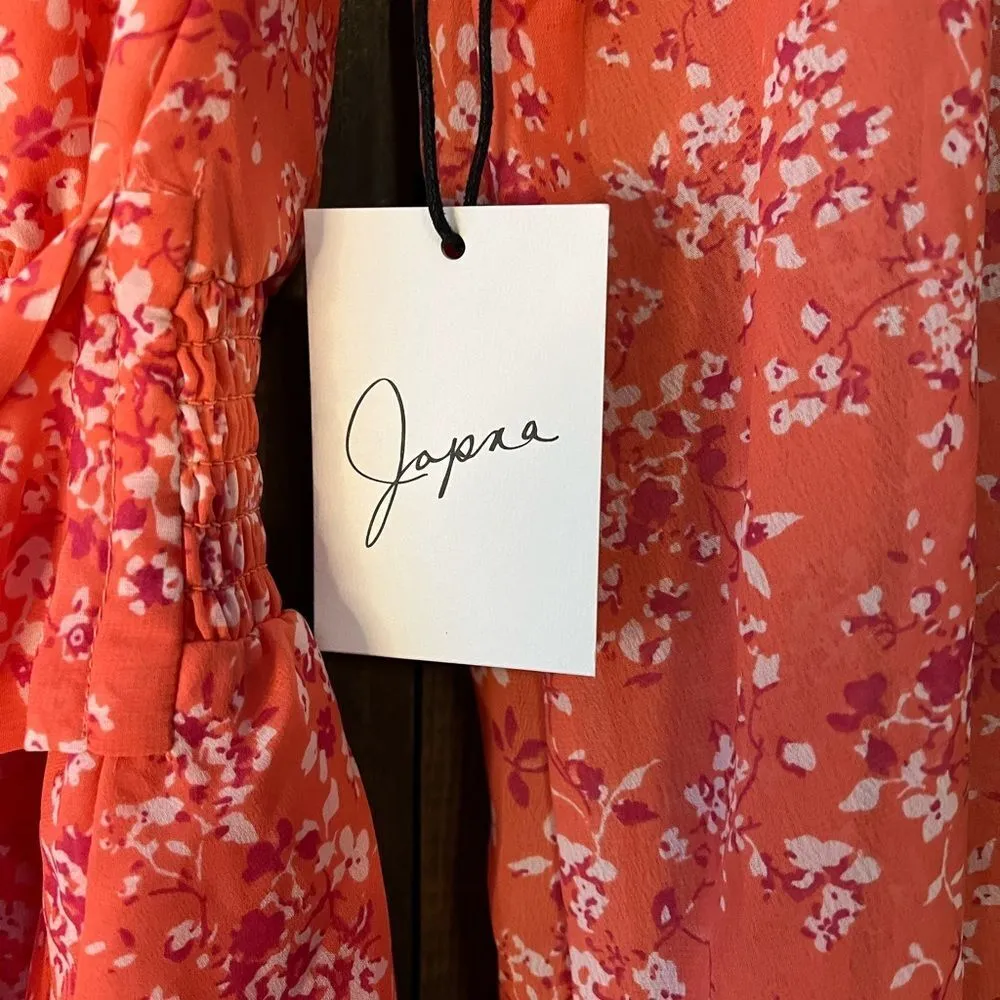 Coral Floral Long Sleeve Wrap Dress‎ with Ruffle Hem Romantic Spring Style E27 - Image 6