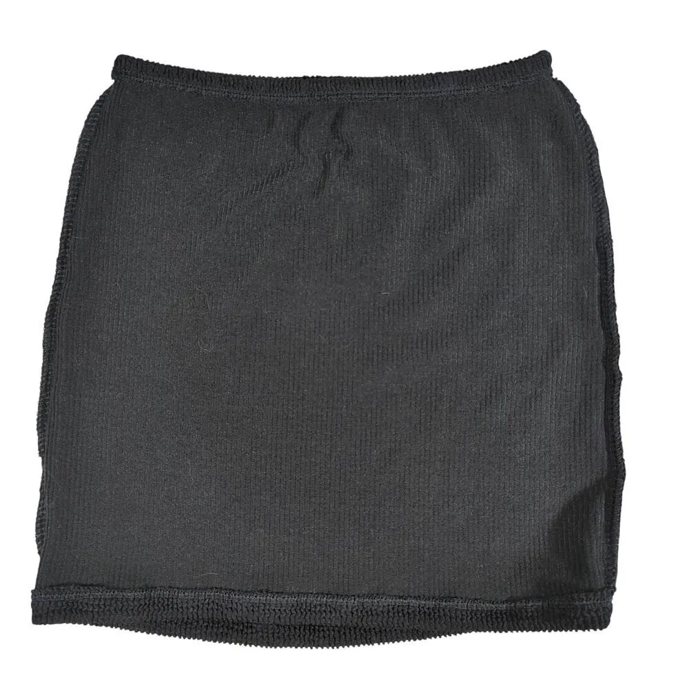 GOOD AMERICAN Black Ribbed Knit Mini Skirt Size‎ 00/0 Elastic Waist Textured - Image 3