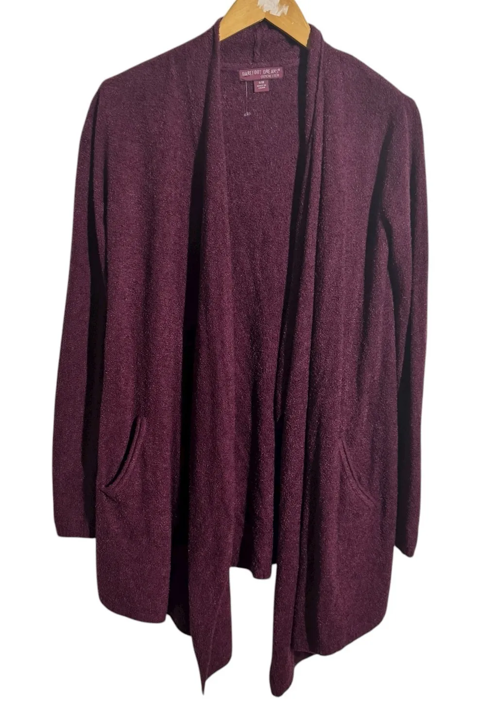 Barefoot Dreams CozyChic Lite Circle Cardigan Women S/M Burgundy Comfort Casual - Image 1