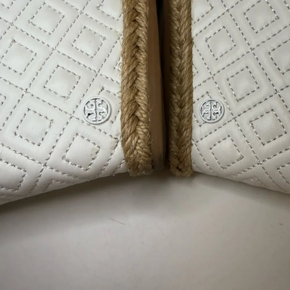 Tory Burch Marion White Quilted Leather Wedge Sandal Espadrille 9.5 - Image 5