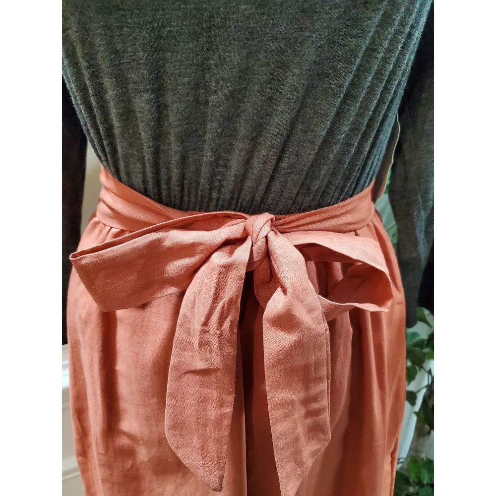 Tinley Women's Brown & Gray Rayon Round Neck Long Sleeve Knee Length Dress Small - Image 3