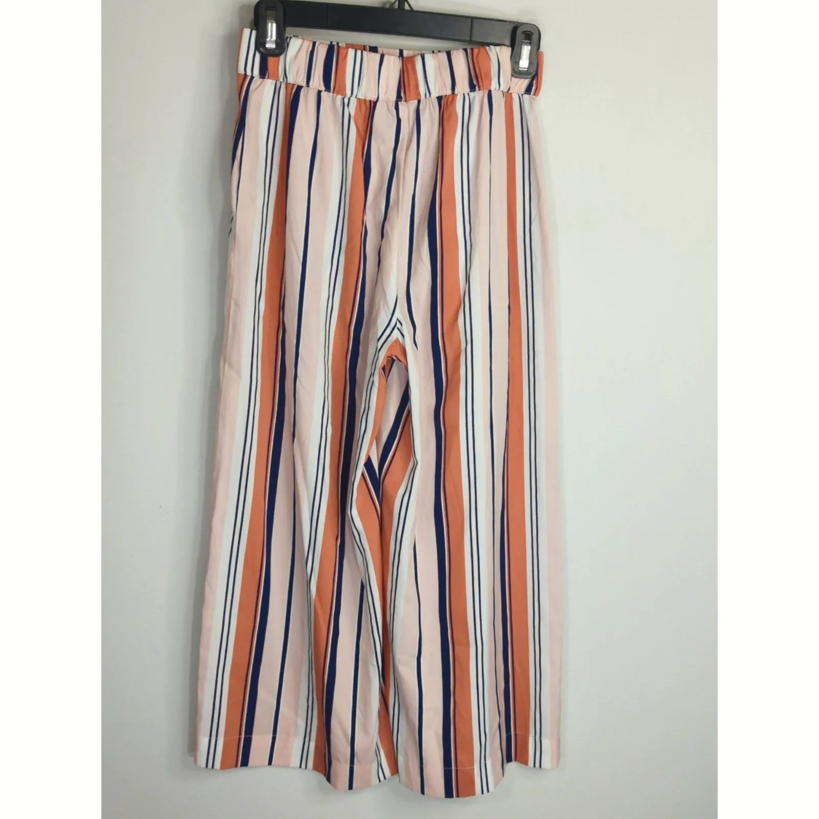Zara Trafaluc Pink & White Striped Wide Leg Cropped Pants Women's XS - Image 7