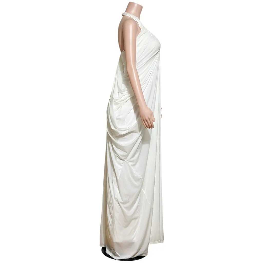 LEAU Cascade Drape Gown, White, Small White - Image 8