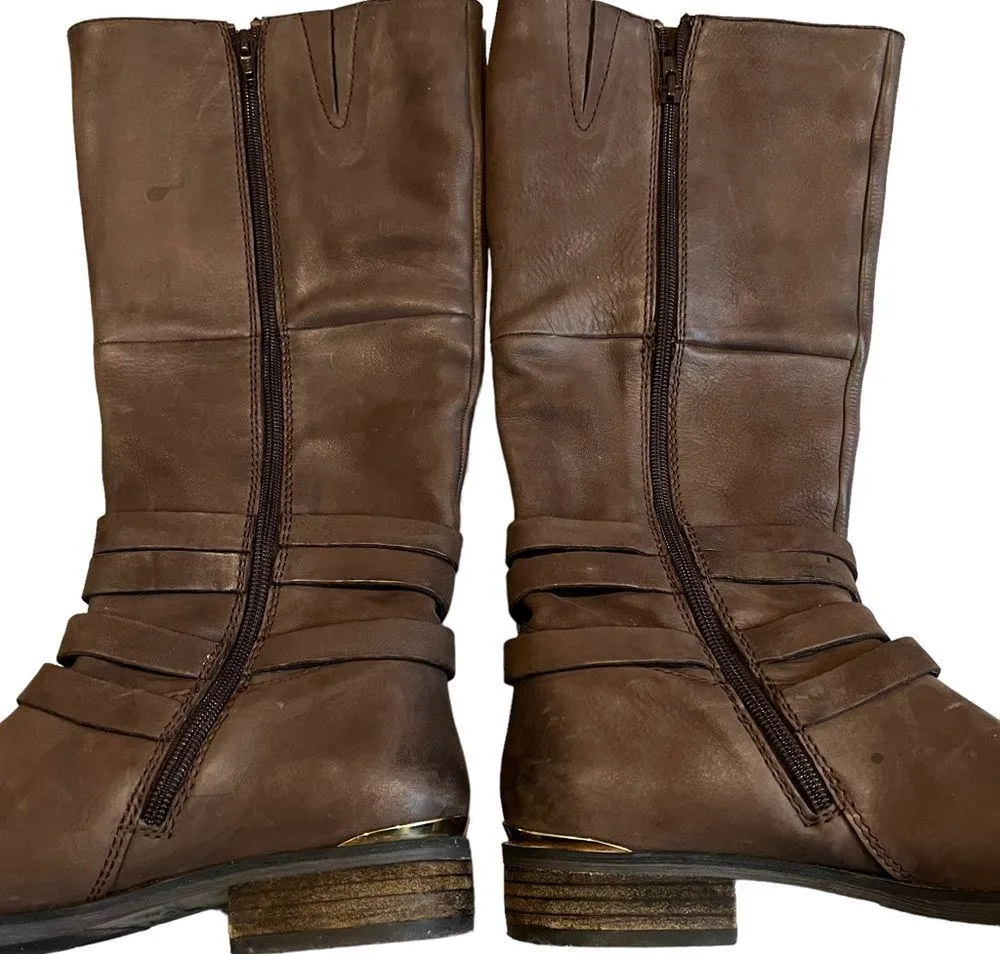 Steve Madden Albany Brown Leather Belted Riding Boots - Image 11