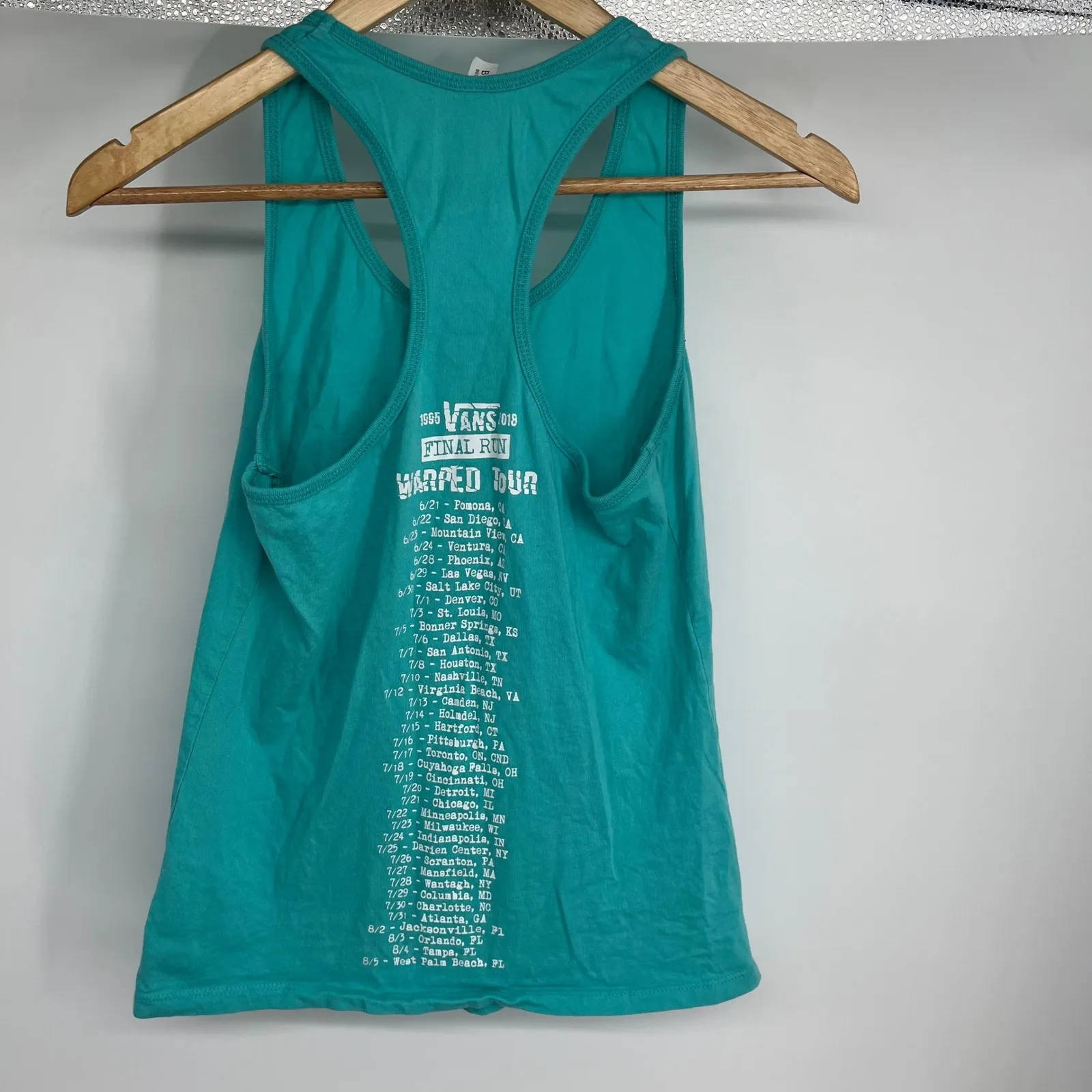 Vans Warped Tour 1995-2018 Final Run Teal Racerback Tank Top Womens Size S - Image 3