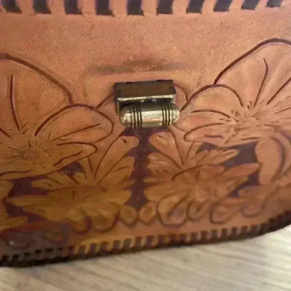 Mexican Hand Tooled Purse Bag Artesanal Brown - Image 5