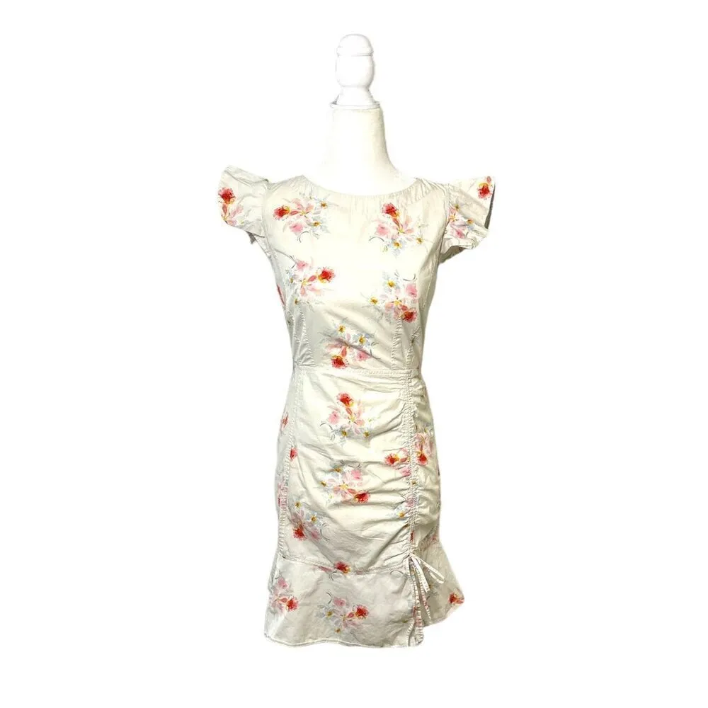 La Vie Rebecca Taylor Catrine Ruched Dress in White XS Womens Mini Floral - Image 5