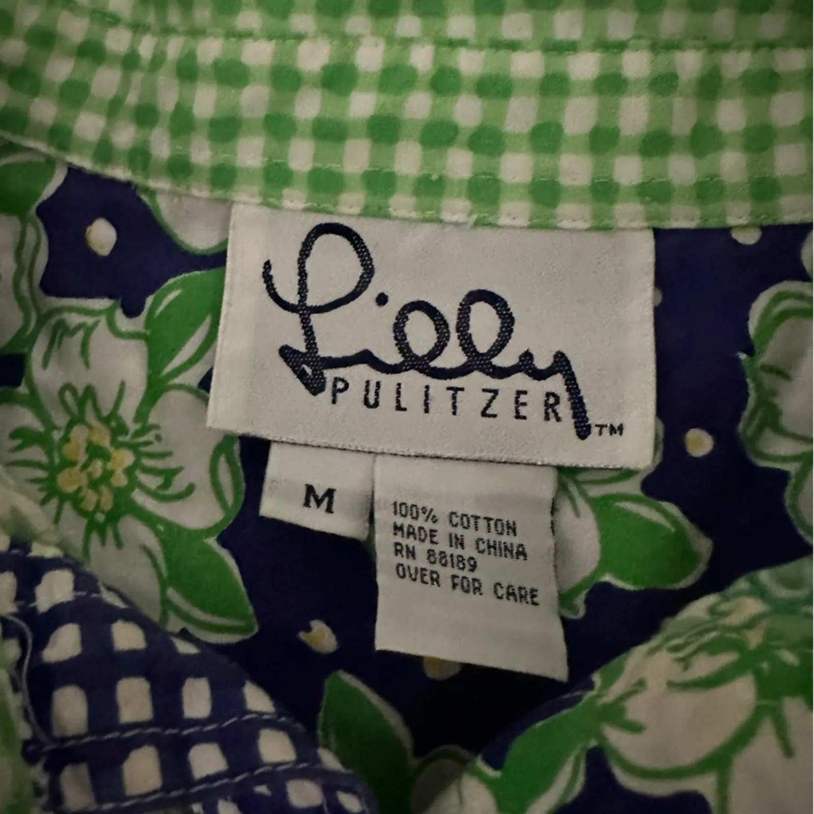 White Label Lilly Pulitzer Blue & Green Patchwork Button Front Shirt Dress Sz M‎ - Image 6