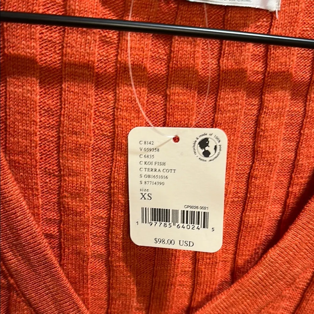 NWT Free People Beach XS Vibrant Orange Ribbed Sweater Vest - Image 3