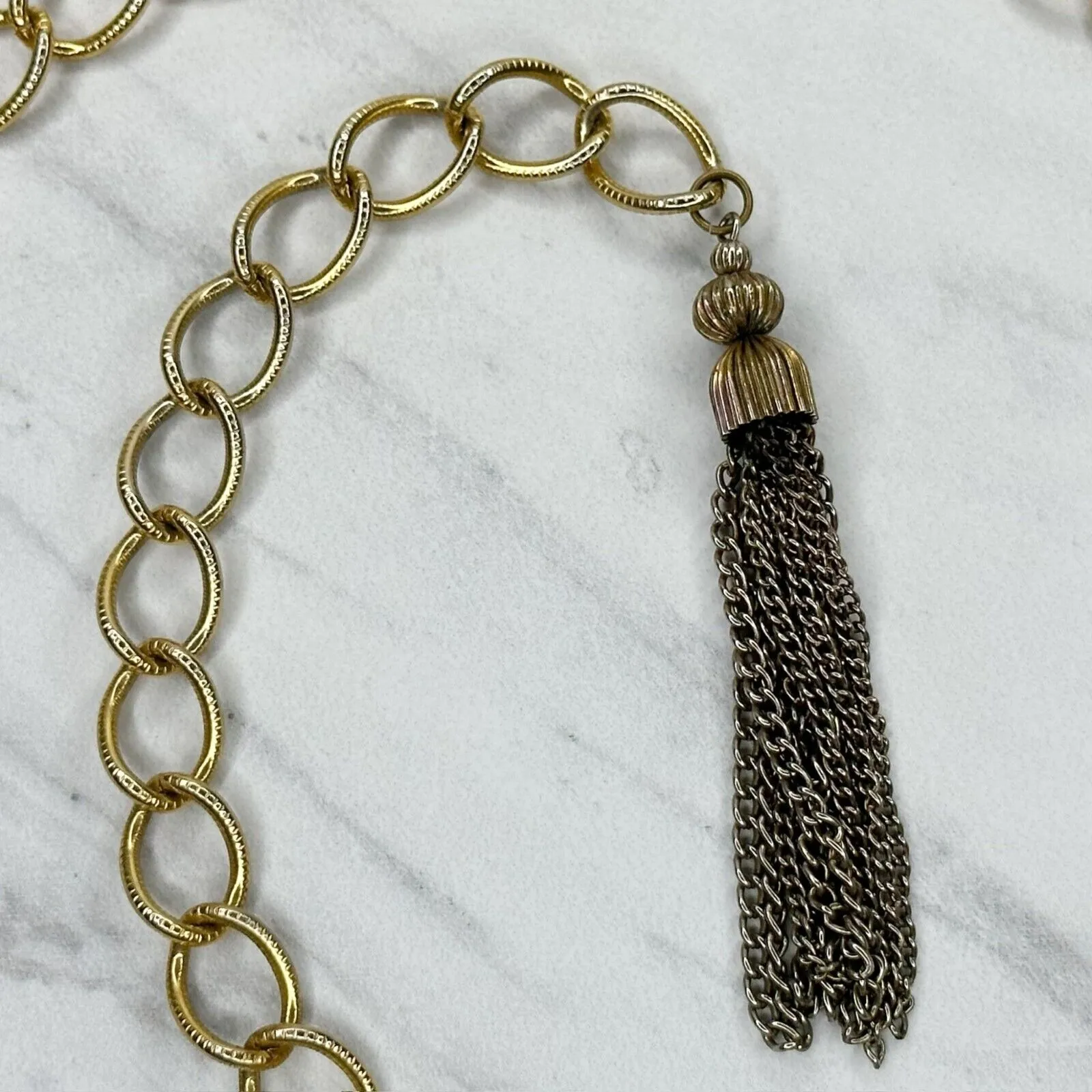Y2K Gold Tone Chain Link Belt Tassel Charm Extra Small/Small (XS/S) ✨ - Image 8