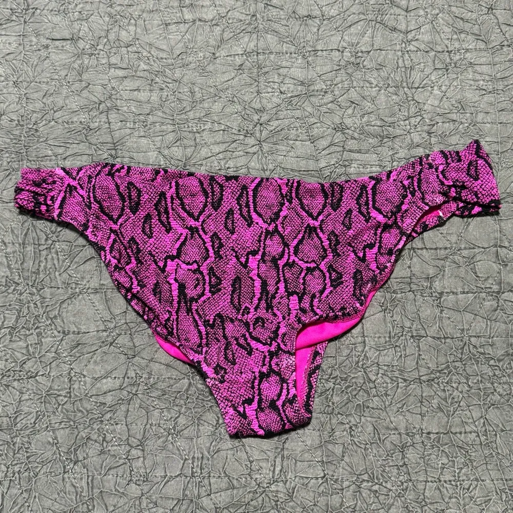 NEW Jessica Simpson Pink Magenta Snake Print Ribbed Bikini Set Underwire Top - Image 9