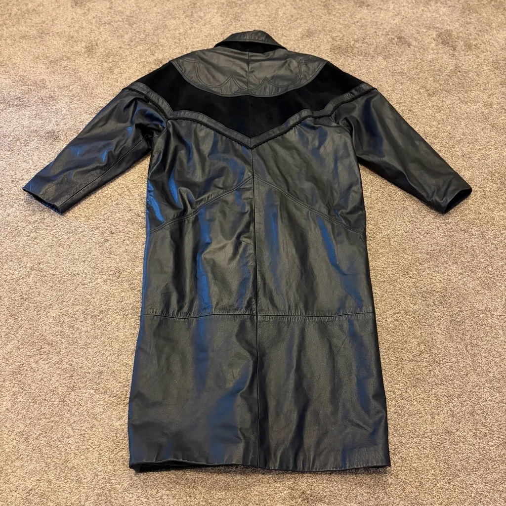 Vintage Maggie Lawrence Collection Women's Long Black Leather Jacket Size Medium - Image 9