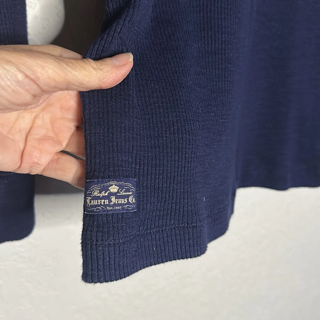 LRL Ralph Lauren Jeans Co Navy Blue Long Thermal Top Brass Logo Buttons Preppy - Image 3