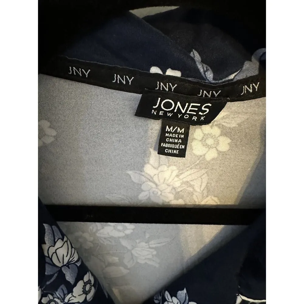 LJONES NEW YORK Navy Blue Floral Print Pajamas Shirt/Short Set Size Medium - Image 6