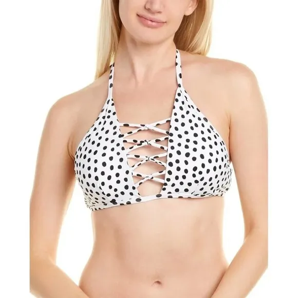 MinkPink White Black Polka Dot Strappy Bikini Top - Image 28
