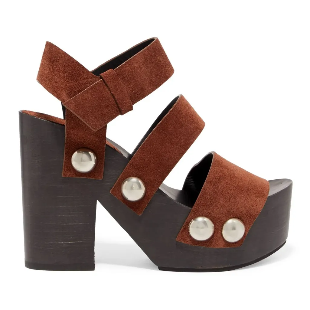 Alexander Wang Tess Suede Chunky Wooden Platform Clog Sandal Heel Brown Boho 35 - Image 2