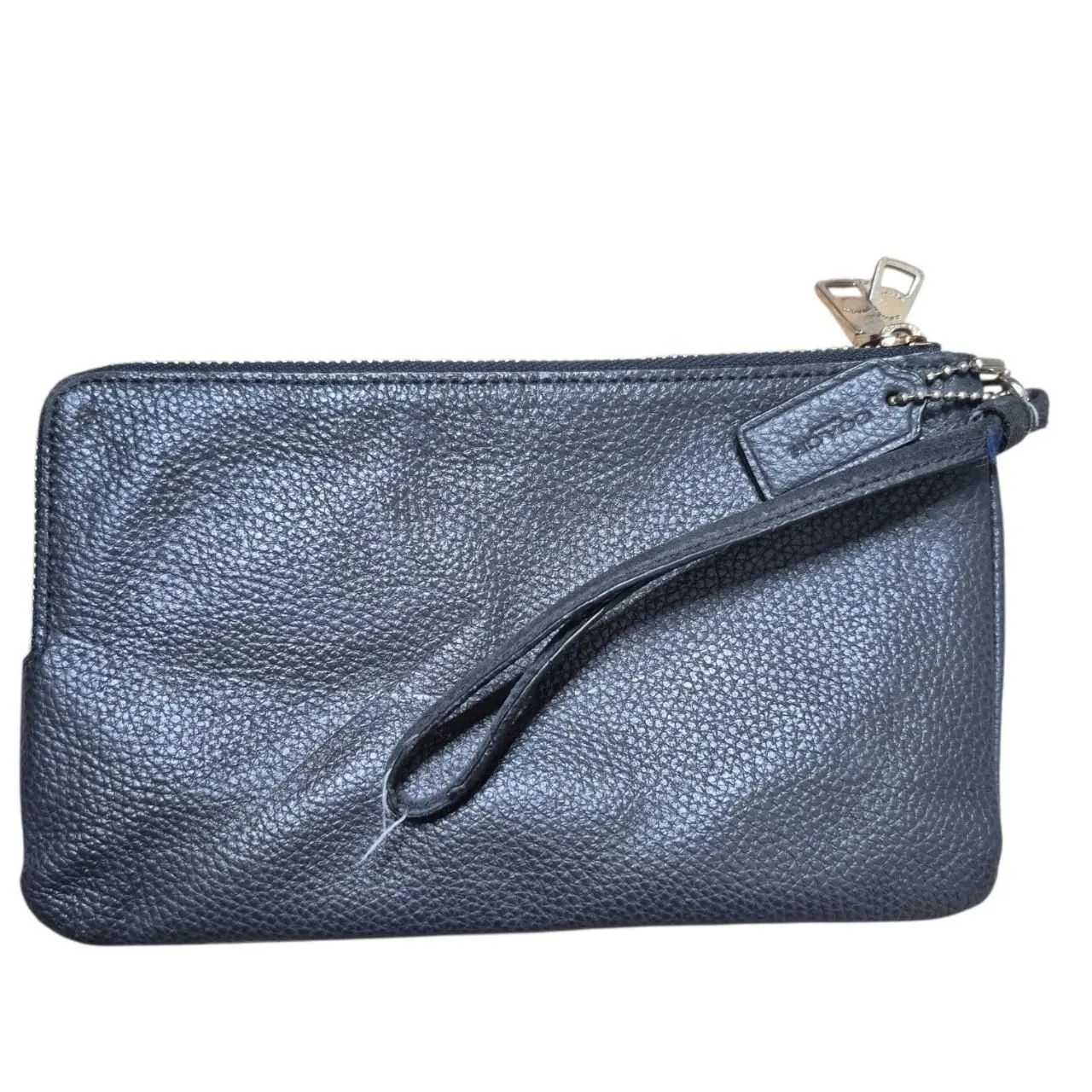 Coach Black Pebbled Leather Wristlet Double Zip Closure - Image 2
