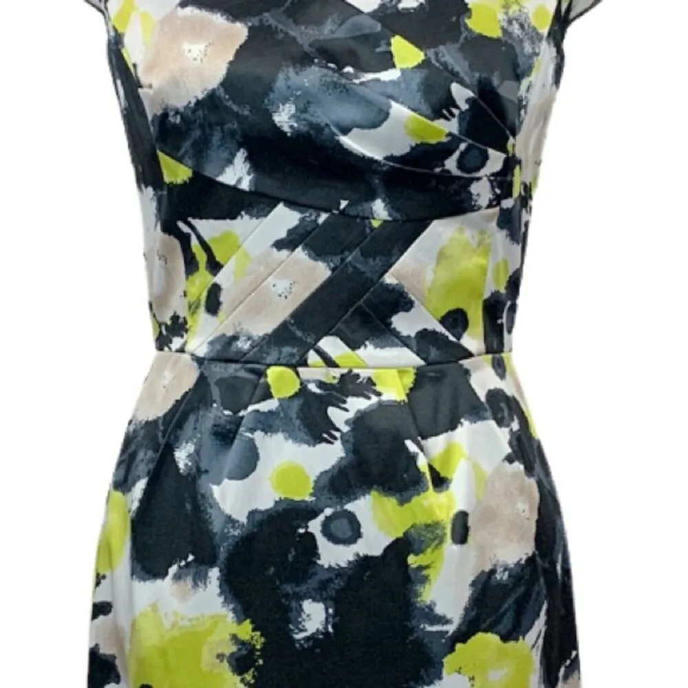 Antonio Melani Sheath Dress Black Yellow Gray Floral Satin Women's Size 4 - Image 12