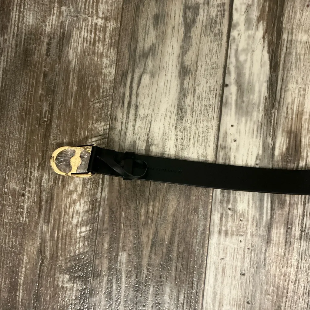 Dior Black Leather Belt with Gold Buckle and Pearl 38 inches - Image 12