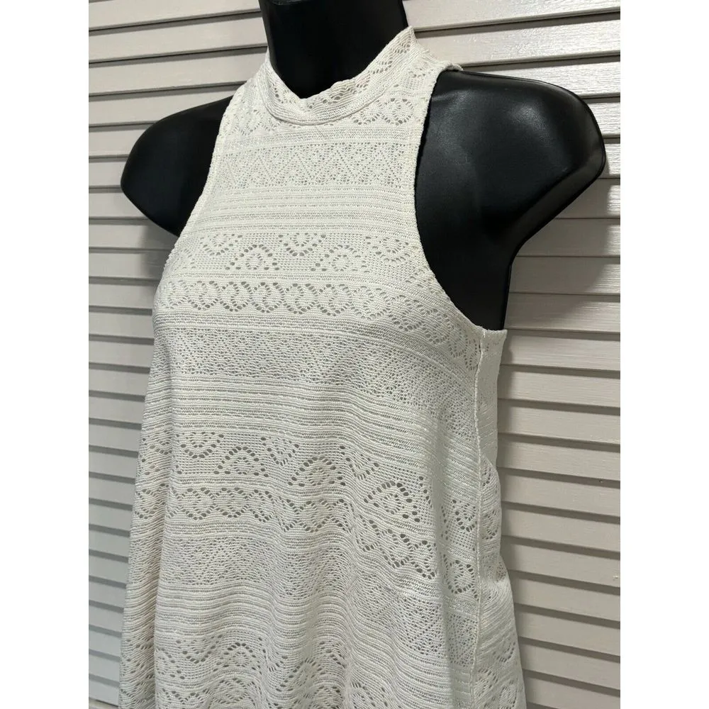 Hollister Halter Crocheted Raw Hem Lined Sleeveless Top Size XS‎ Ivory Keyhole - Image 2