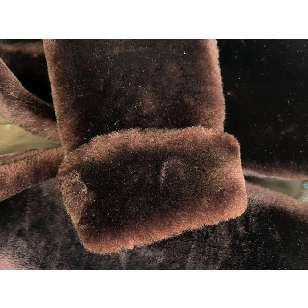 Vintage 40s 50s Mouton Fur Coat Jacket Dark Brown - Image 11