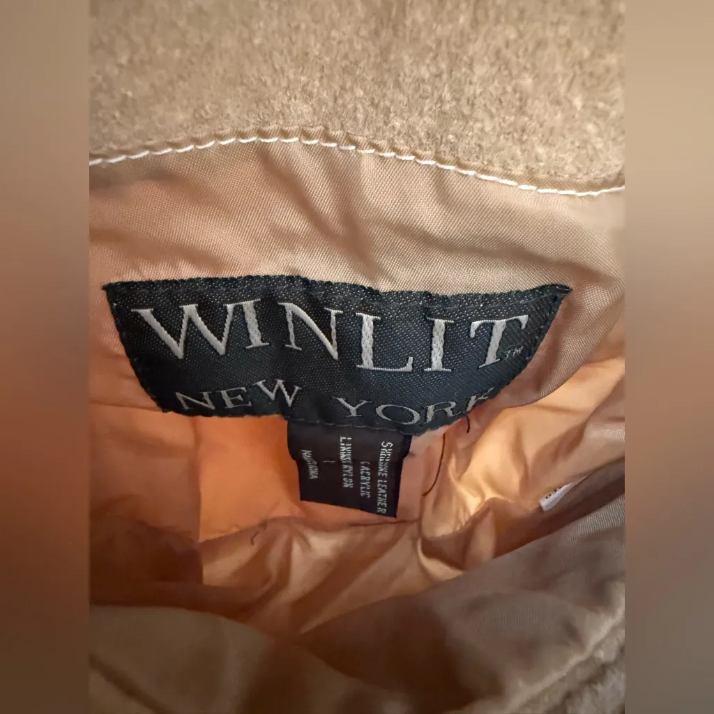 Vintage Winlit Beige Leather Jacket, Size Medium Tan - Image 7