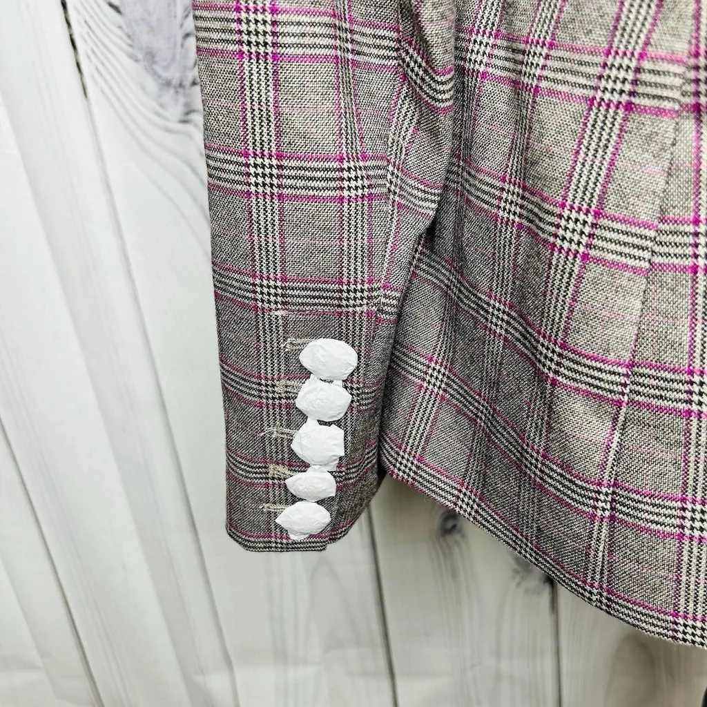 NWT Boston Proper Glen Plaid Single Button Lined Business Blazer Sz 12 Gray Pink - Image 11