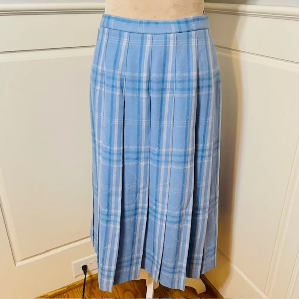 Pendleton Vintage Pleated Wool Plaid & Floral Pattern A-Line Midi Skirt Small - Image 5