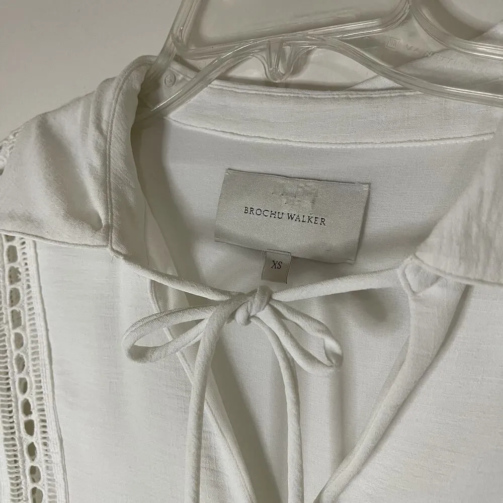 BROCHU WALKER Kaia Blouse white long sleeve lace eyelet blouse size XS - Image 3
